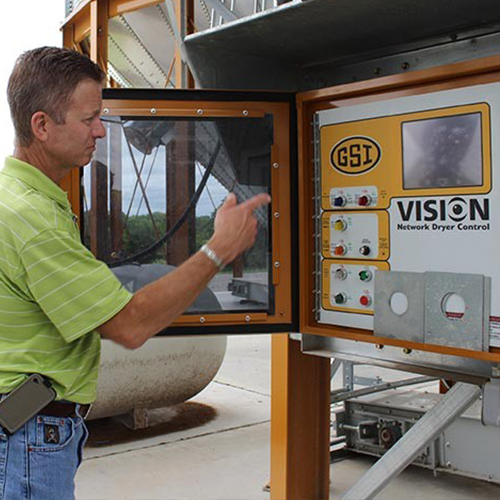 A GSI grain dryer's control panel.